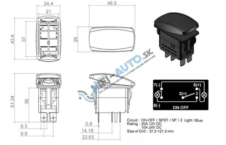 Rocker2 spínač AUXILIARY BATTERY 12/24V