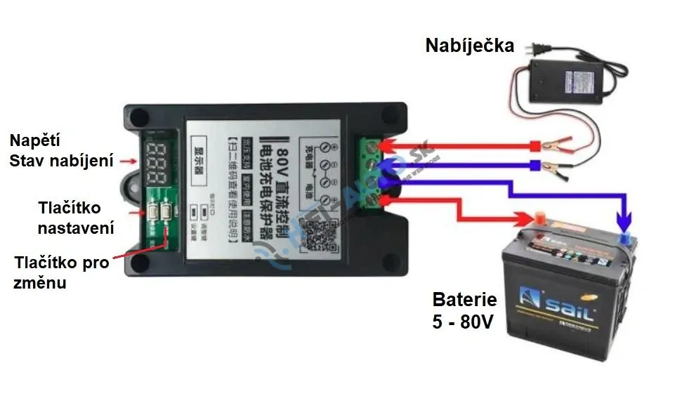 Ochranný napäťový modul pre nabíjanie batérie 5-80V/30A