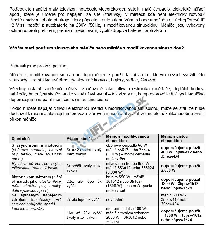 Menič napätia UPS 1200W 12/230V + nabíjačka 12V/10A