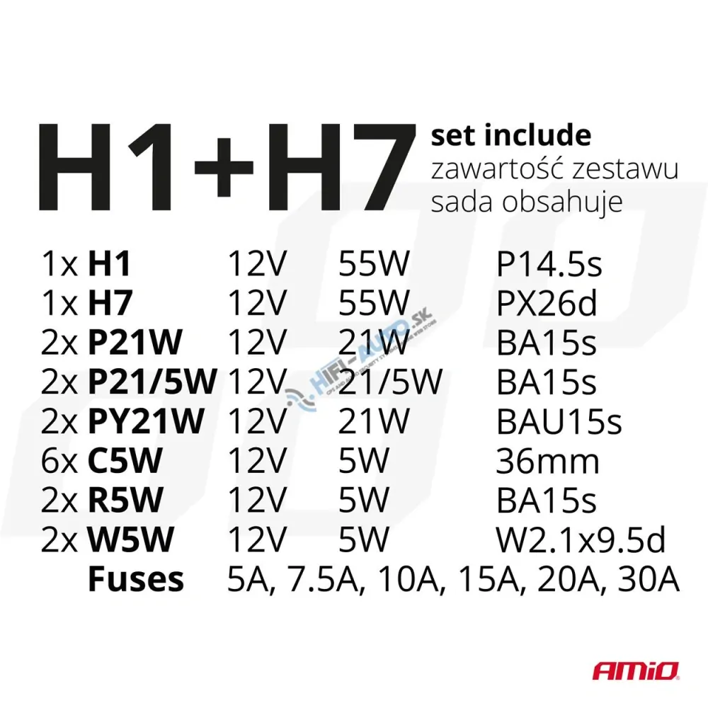 Sada halogénových žiaroviek 30ks (H1+H7)