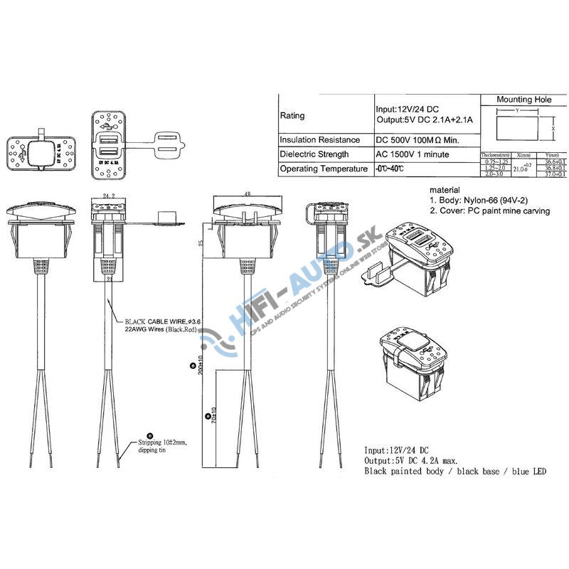 2x USB zásuvka 12/24V, 4,2A