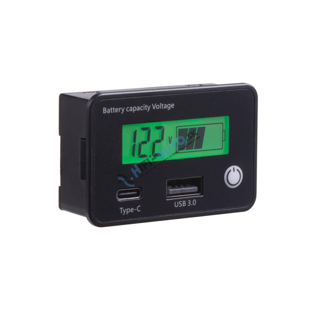 Indikátor batérie 8-30V s USB/USB-C zásuvkou