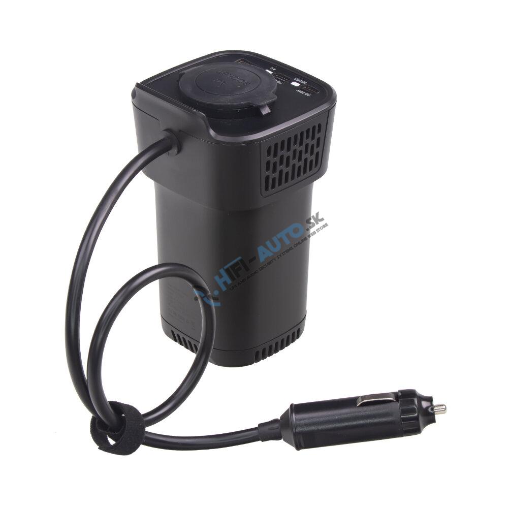 Interiérový menič napätia z 12/230V/USB 150W do držiaka nápojov