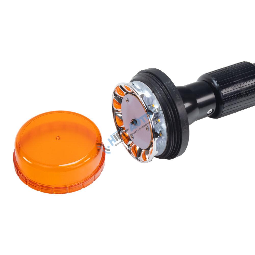 LED maják, 12-24V, 12x3W oranžový s teleskopickou tyčou na motocykel, ECE R65 R10