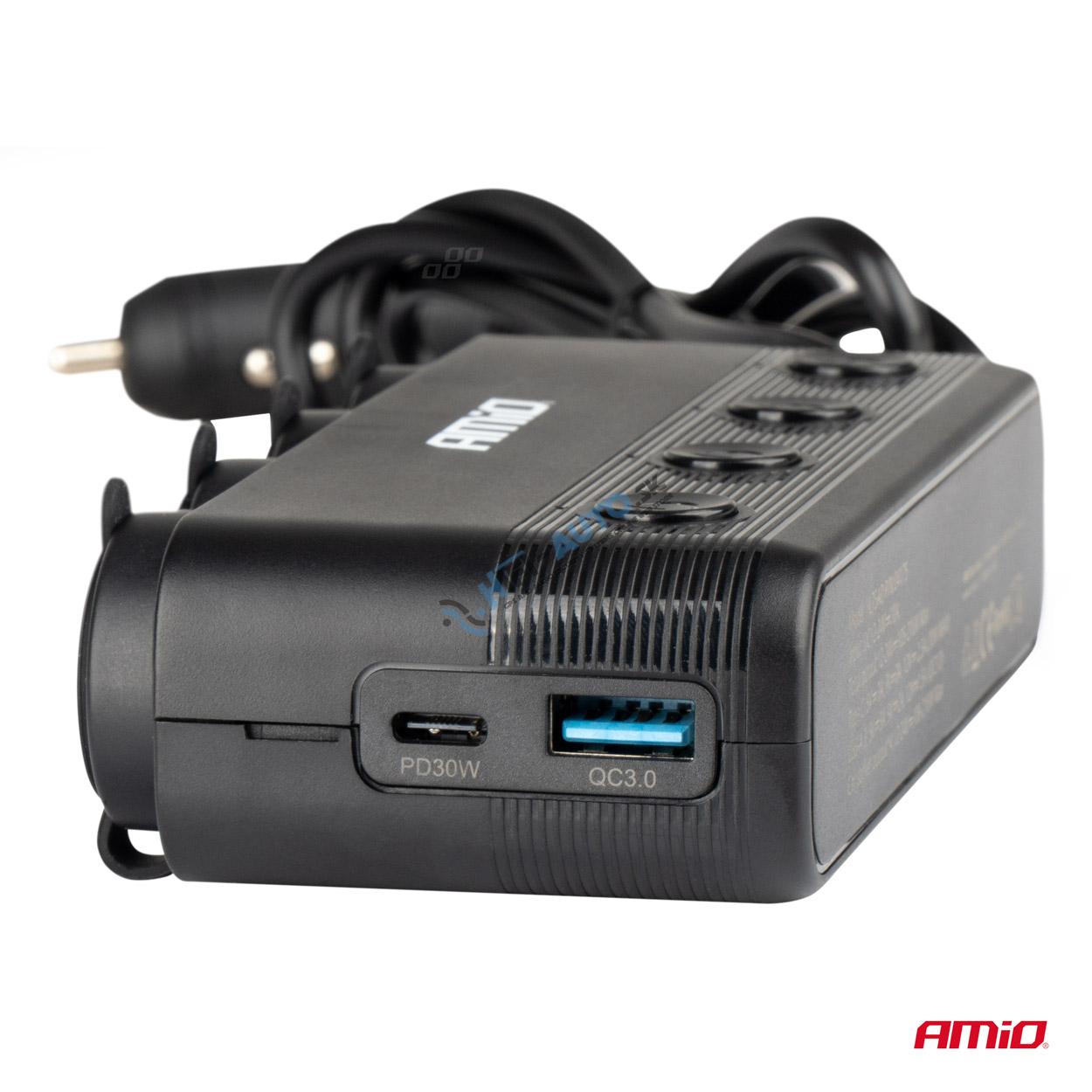 Štvornásobná predlžovacia zásuvka PD30W QC3.0 12/24V max 216W