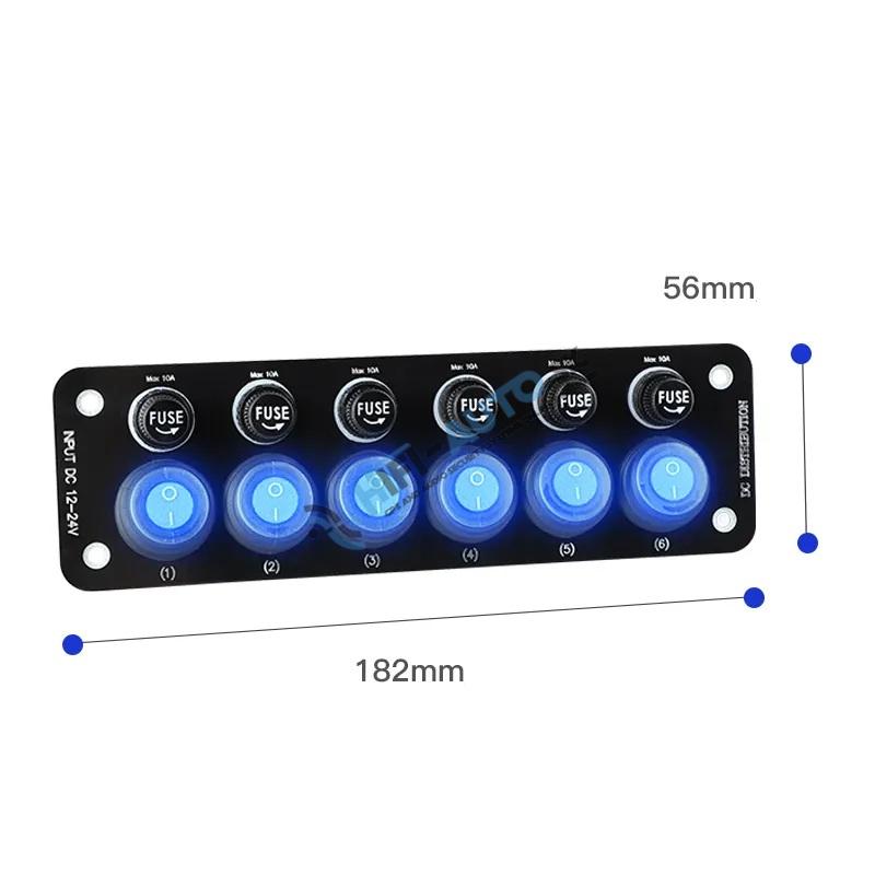 Panel s 6x spínačmi + 6x poistky, 12/24V