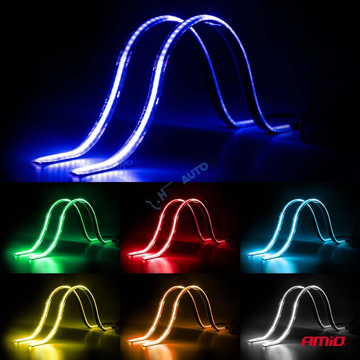 COB LED pásy do auta, viacfarebné RGB s diaľkovým ovládaním, 2x30cm, 12V