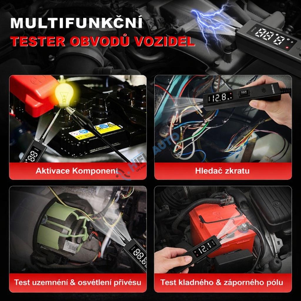 Multifunkčný tester - skúšačka elektrických obvodov auta 12/24V s displejom