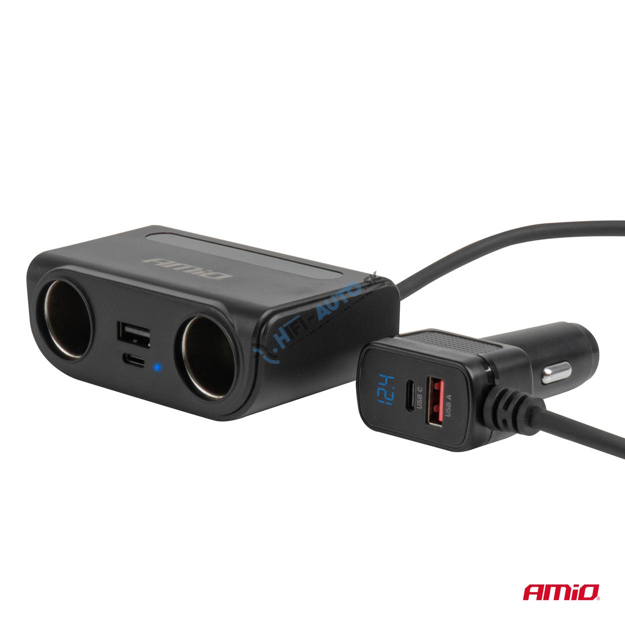 Rozbočovač zásuvky zapaľovača s USB-C USB-A 