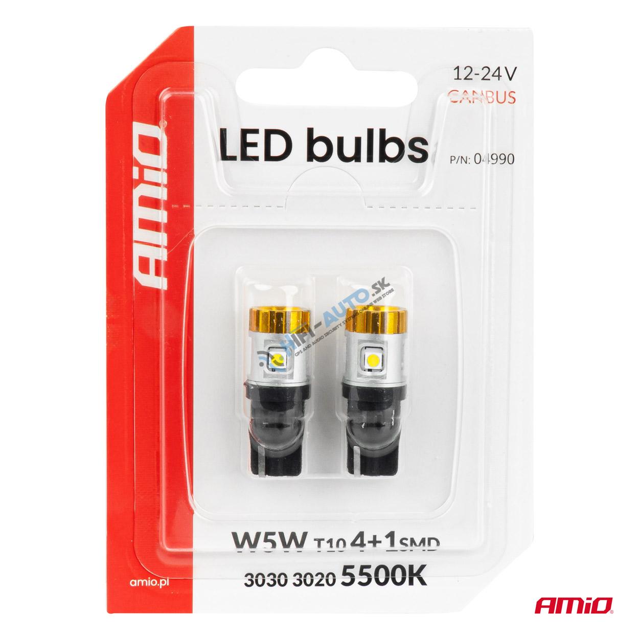 LED žiarovky CANBUS T10 3030 4SMD + 3020 1SMD White 12/24V