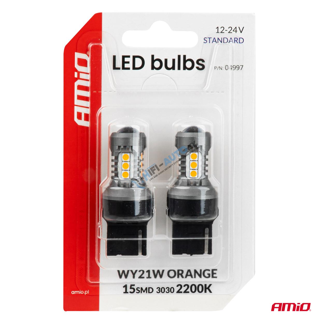 LED žiarovky STANDARD 7440 WY21W 3030 15SMD Orange 12/24V