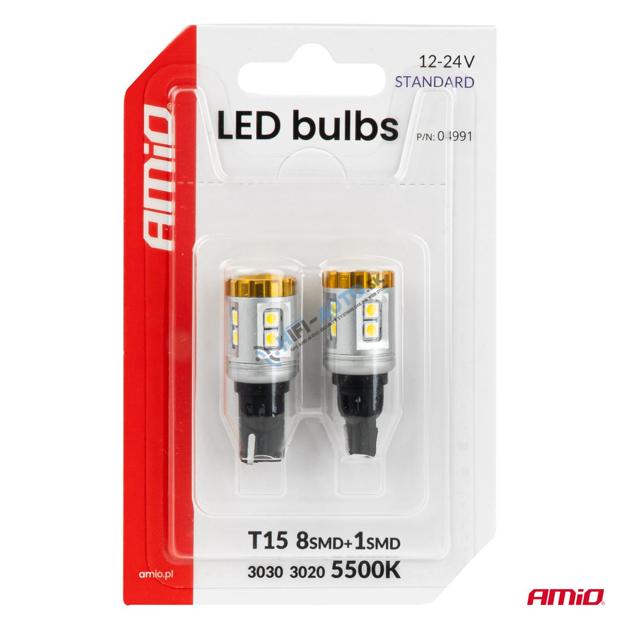 LED žiarovky STANDARD T15 3030 8SMD + 3020 1SMD White 12/24V