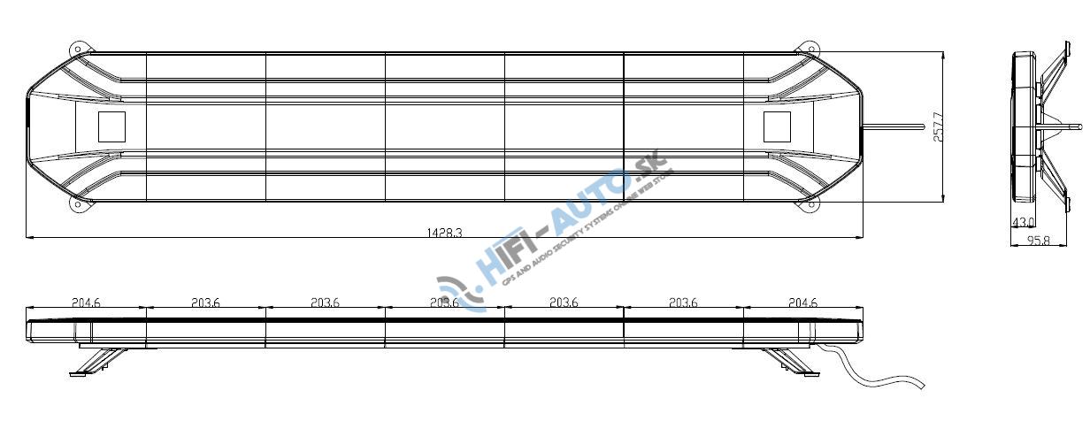 LED rampa 1427mm, oranžová, 12-24V, 270x1W LED, ECE R65
