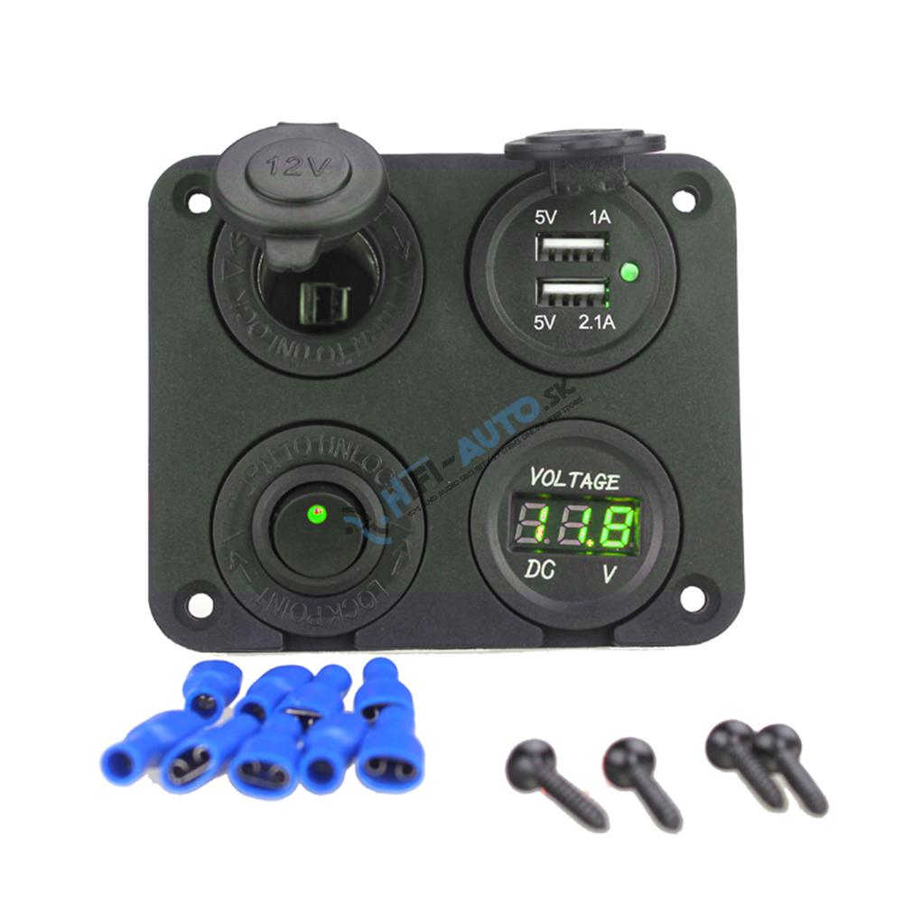 Panel s 1x spínačom, CL, voltmeter + 2x USB zásuvka, 12/24V