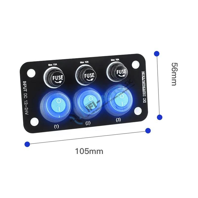 Panel s 3x spínačmi + 3x poistky, 12/24V