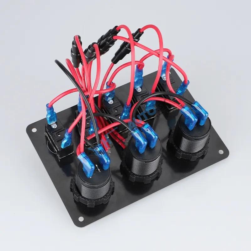 Panel s 5x spínačmi + 2x USB/Voltmeter a CL zásuvka, 12/24V
