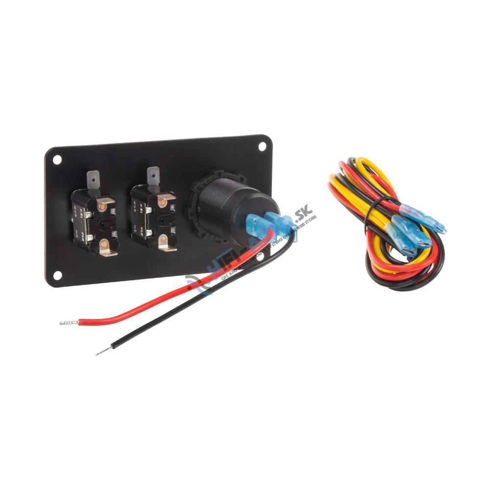 Panel s 2x spínačmi + 2xUSB, 1xUSB-C + voltmeter 12V