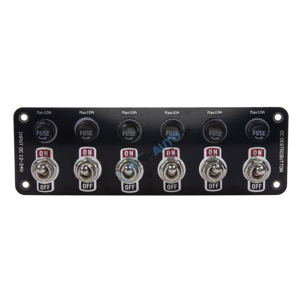Panel s 6x spínačmi + 6x poistky, 12/24V