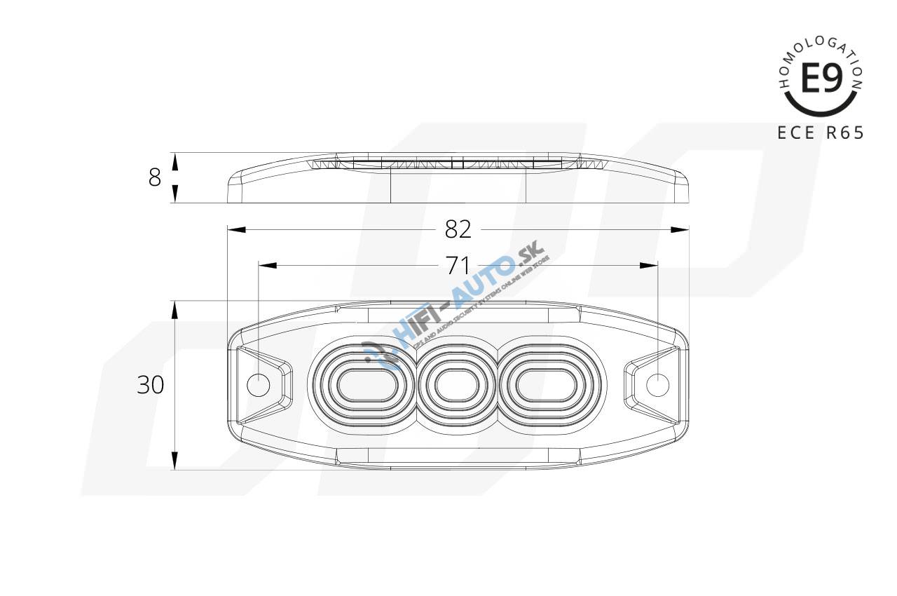 Výstražné osvetlenie oranžové 3x3W LED R65 R10 12/24V IP67
