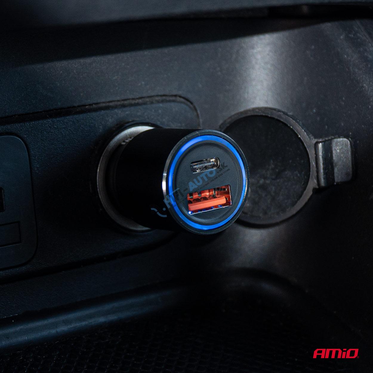 Hliníková nabíjačka do auta PCH PRO-08 USB-C+USB 38W 12/24V