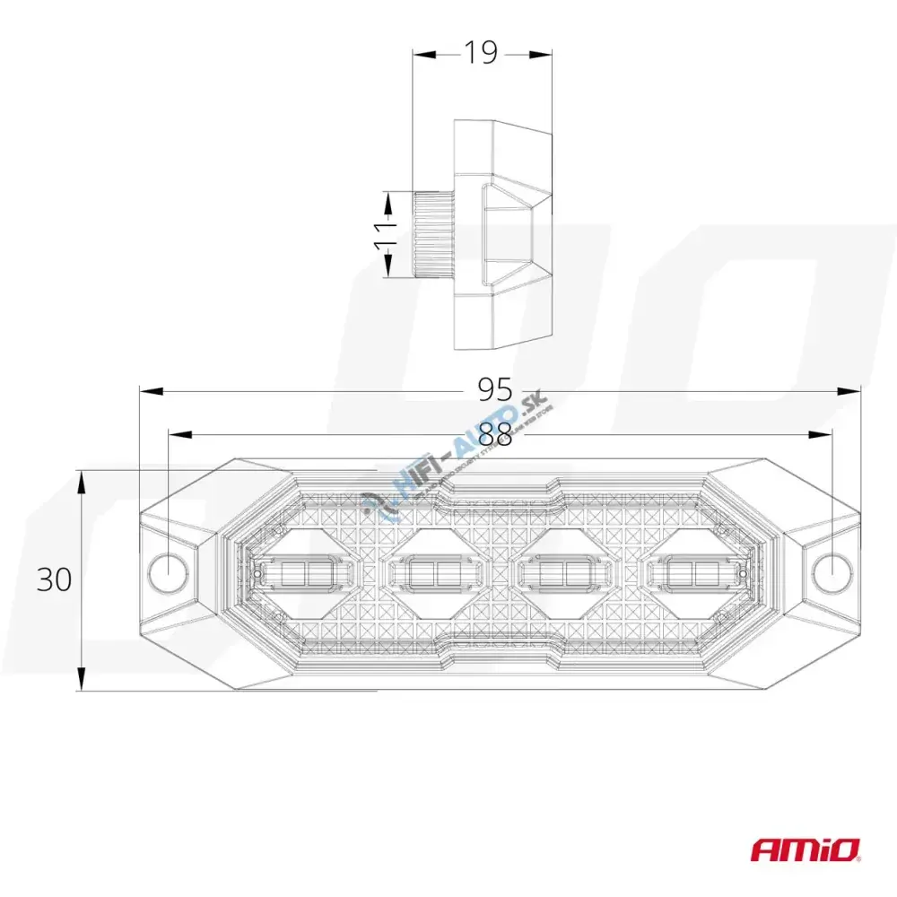 Výstražné osvetlenie oranžové 4x3W LED R65 R10 12/24V IP6K9K