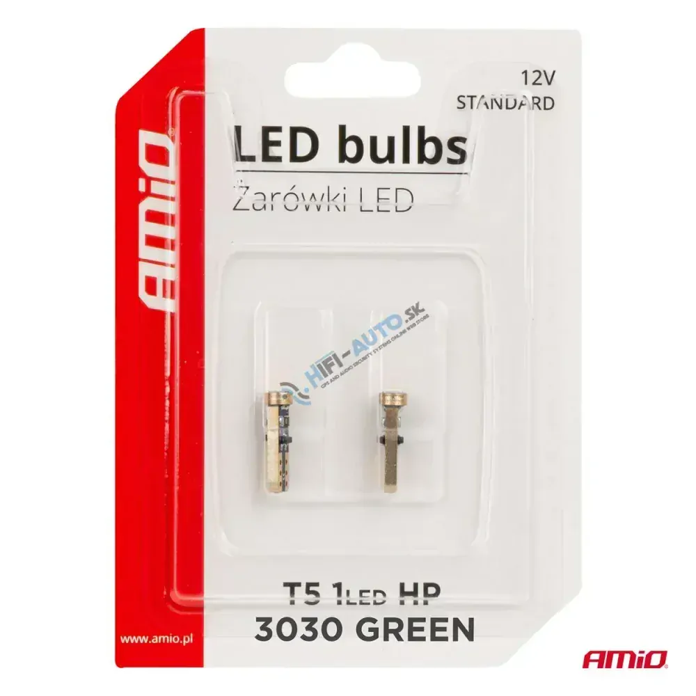 STANDARD Zelené LED žiarovka zelené W1W T5 12V 3030 1LED HP
