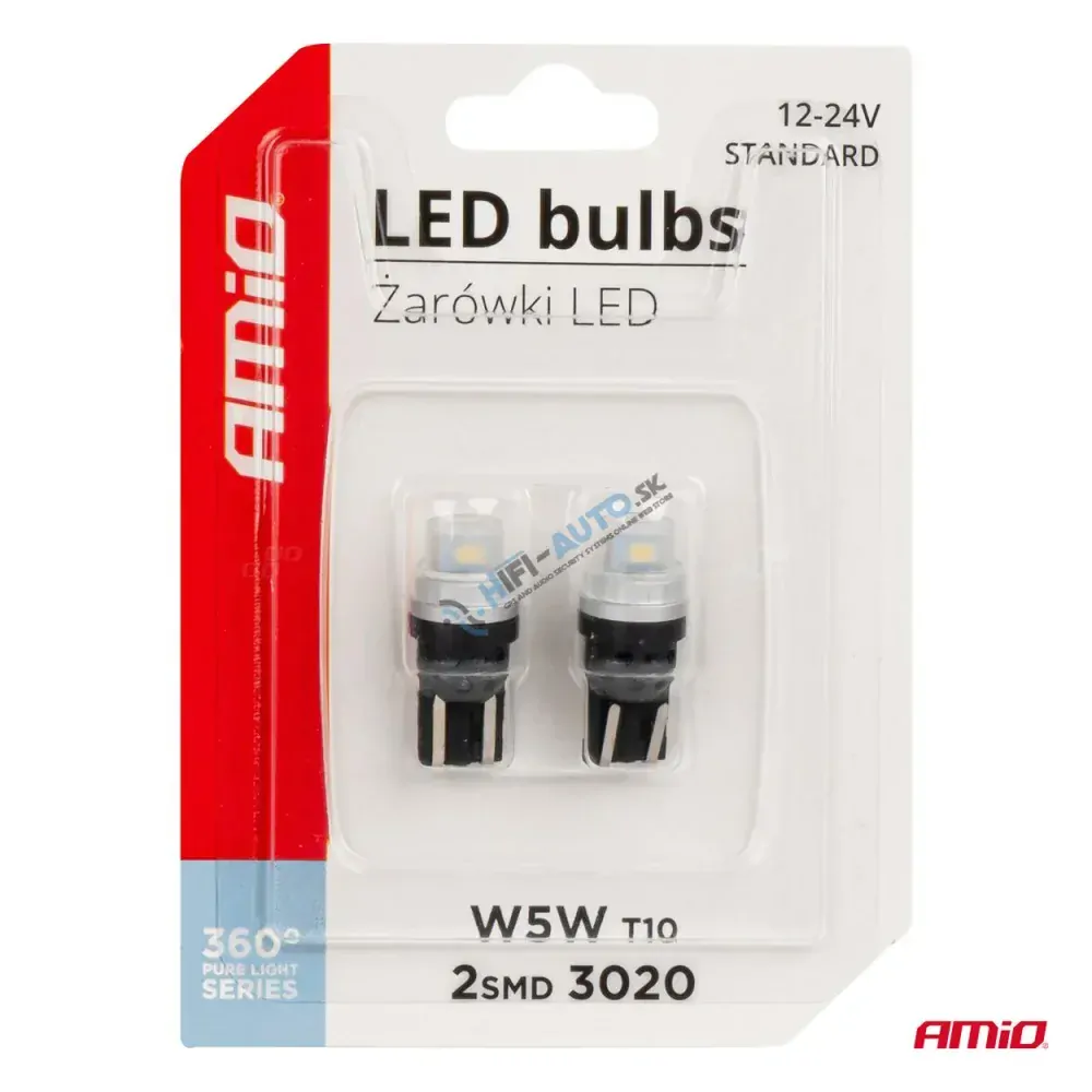 LED žiarovka 360 Pure Light Series STANDARD T10 W5W 2x3020 SMD White 12V/24V