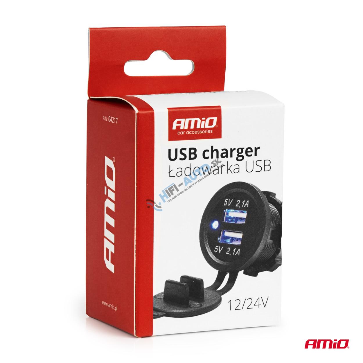 Vodotesná telefónna nabíjačka s modrým LED indikátorom 4,2A 2xUSB 12/24V