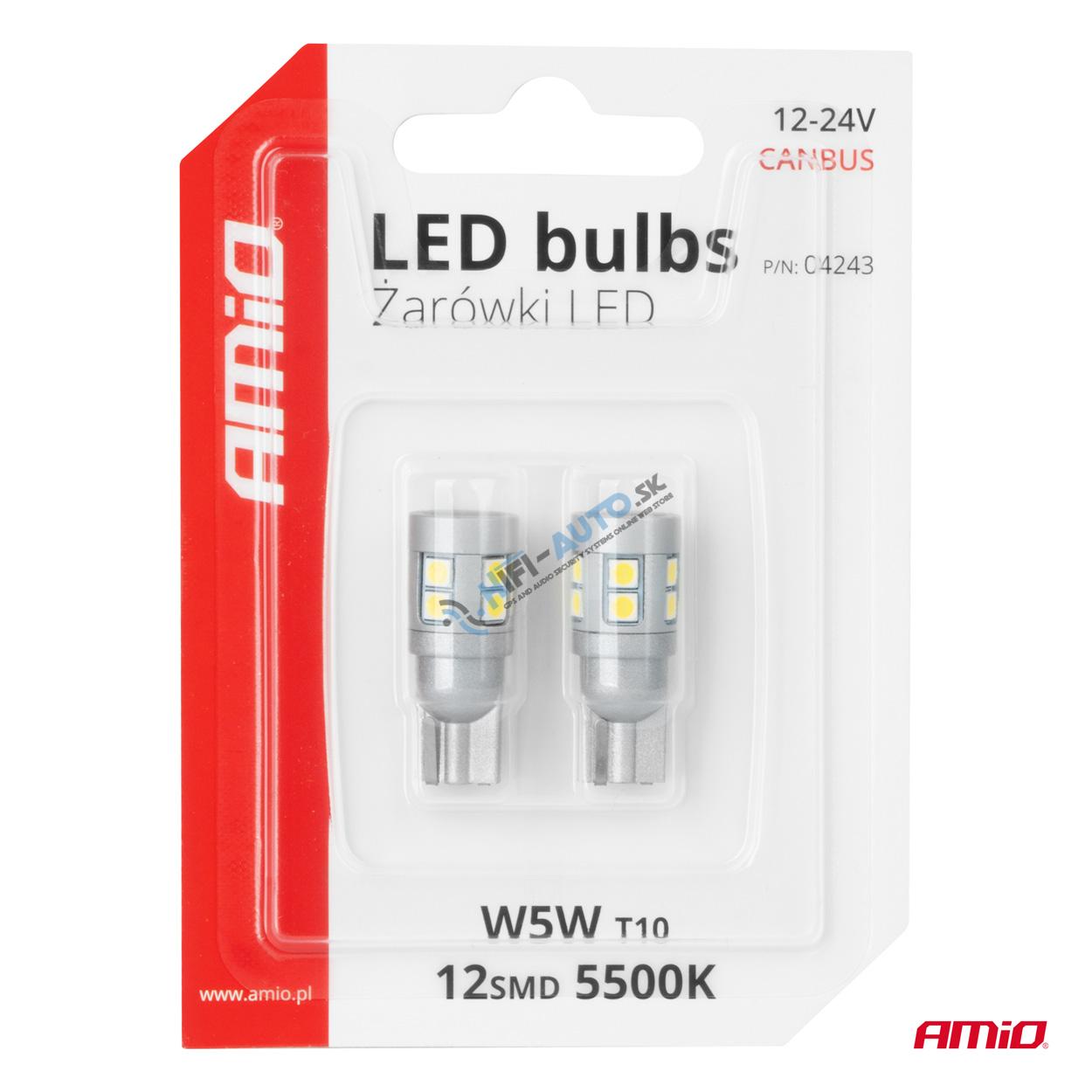 LED žiarovka CANBUS T10 W5W 12 SMD 3030 Biela 12V 24V