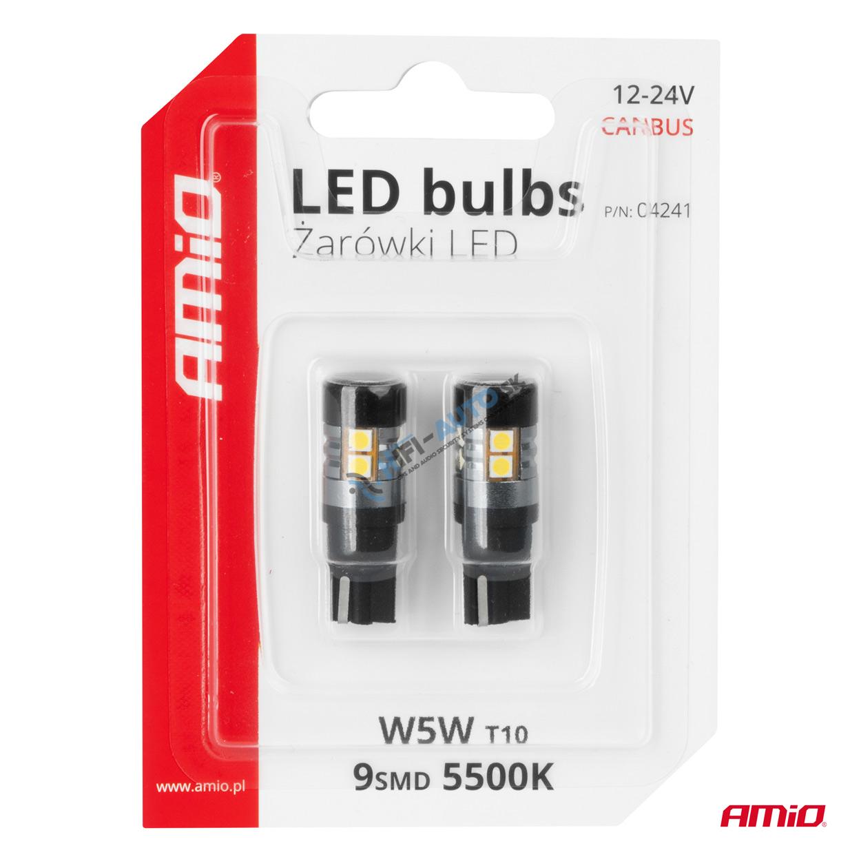 LED žiarovka CANBUS T10 W5W 9 SMD 3030 Biela 12V 24V