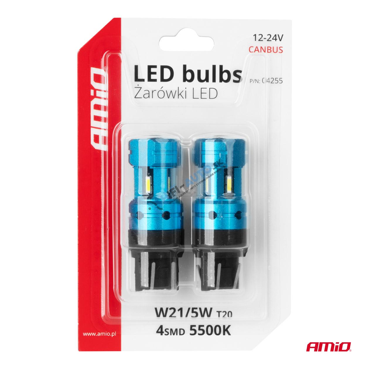 LED žiarovka CANBUS T20 7443 W21/5W 4SMD 1860 Biela 12V 24V
