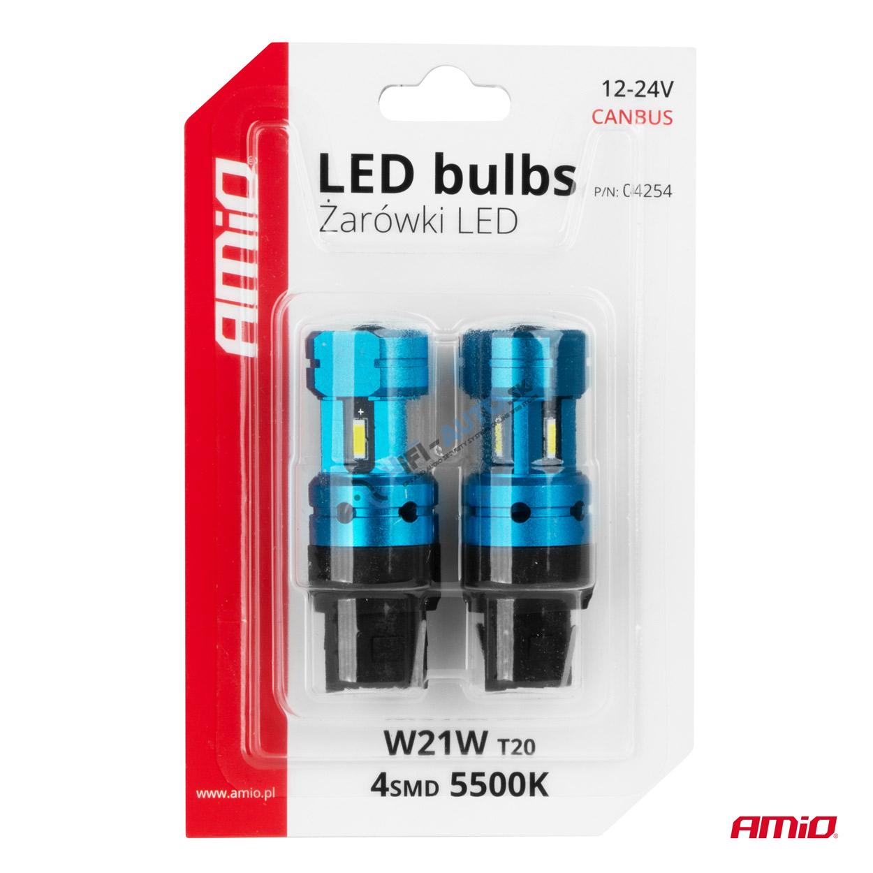 LED žiarovka CANBUS T20 7440 W21W 4SMD 1860 White 12V 24V
