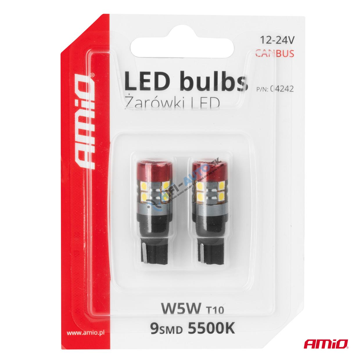 LED žiarovka CANBUS T10 W5W 9 SMD 3030 Bielé 12V 24V