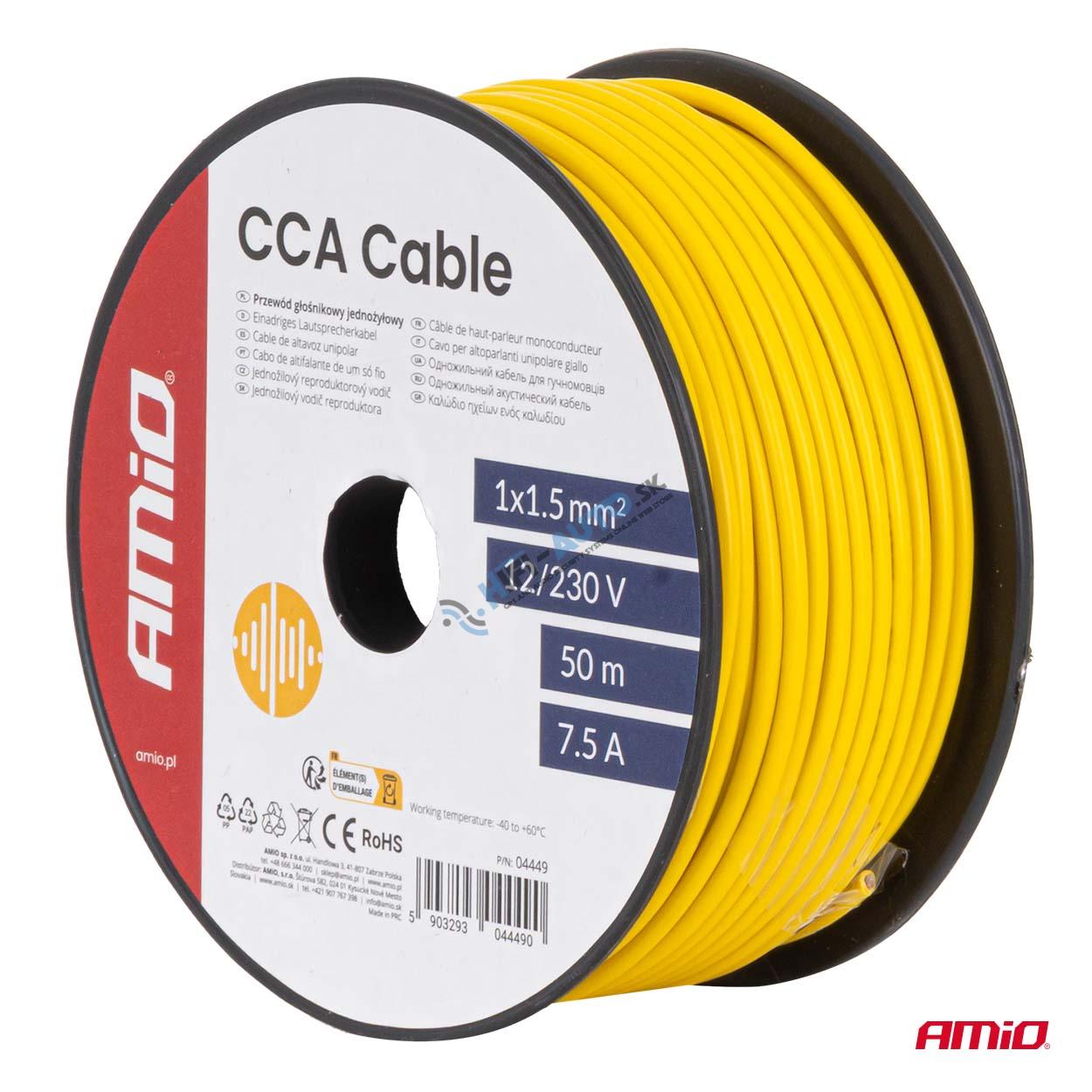 Jednožilový vodič reproduktora CCA 1x1.5mm2 50m 7.5A 12/230V