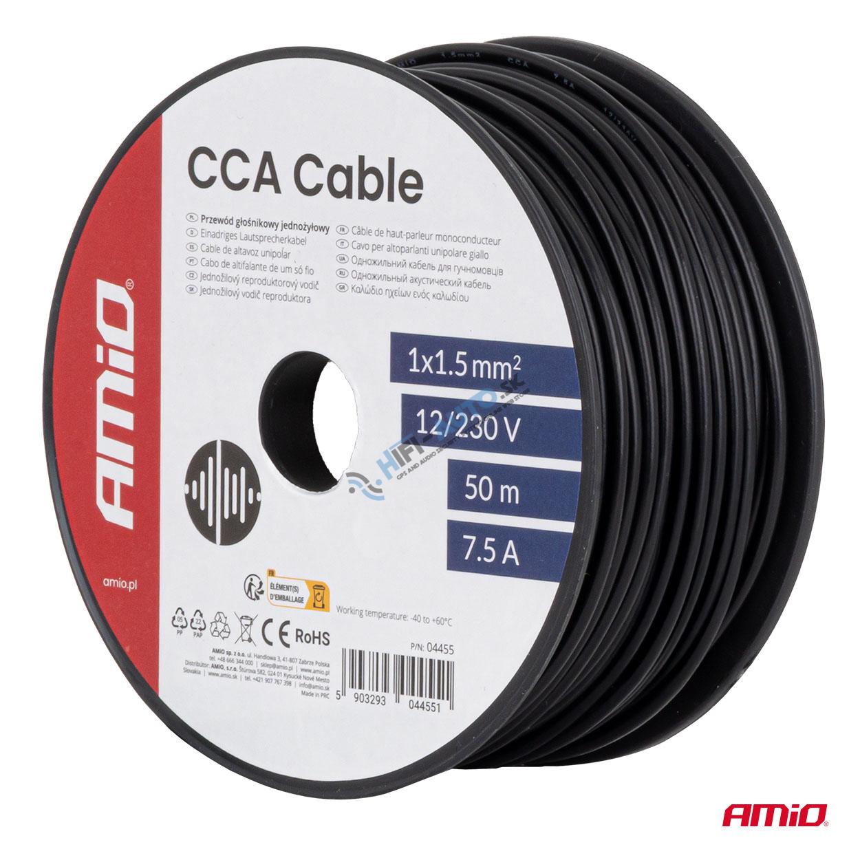 Jednožilový vodič reproduktora CCA 1x1.5mm2 50m 7.5A 12/230V