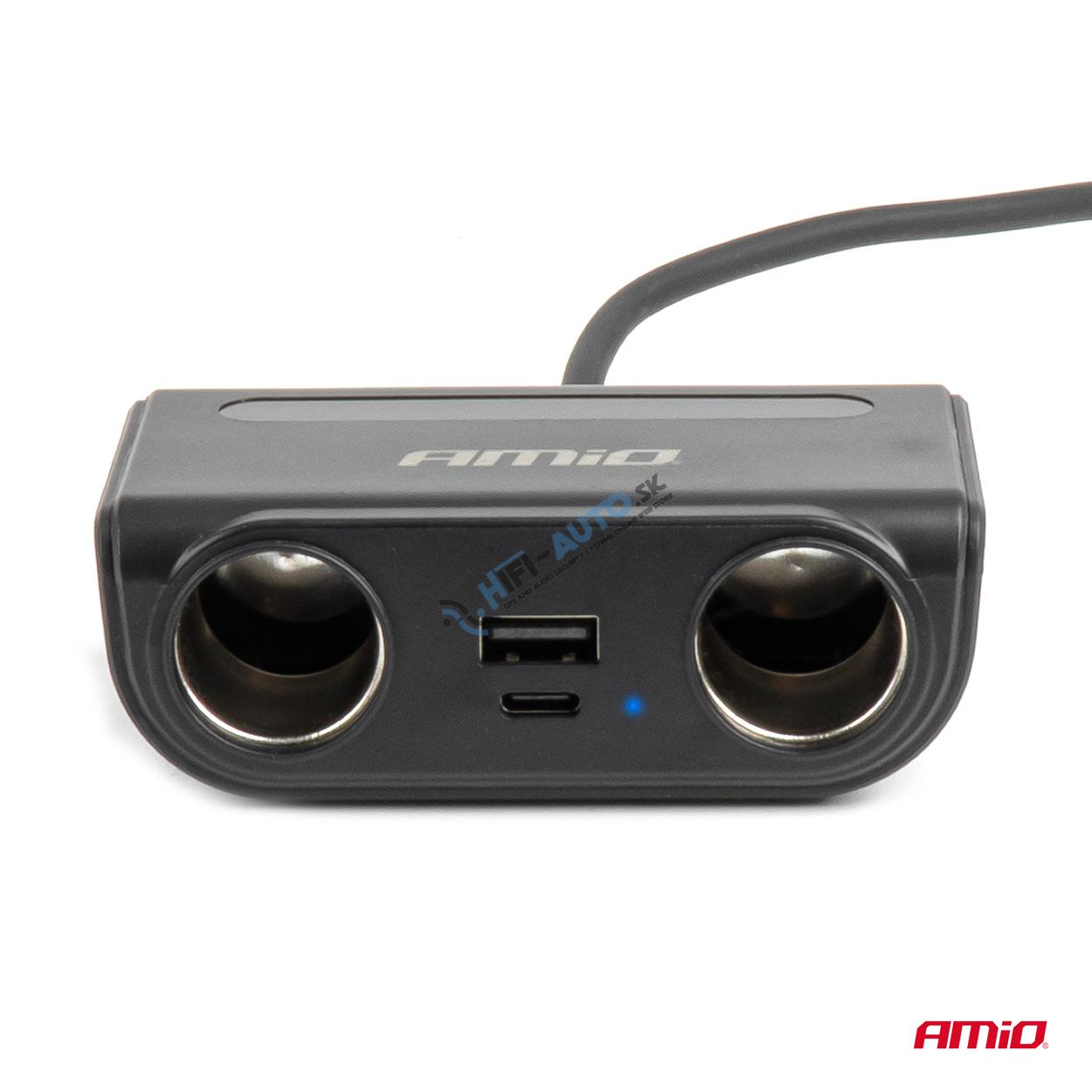 Rozbočovač zásuvky zapaľovača s USB-C USB-A 