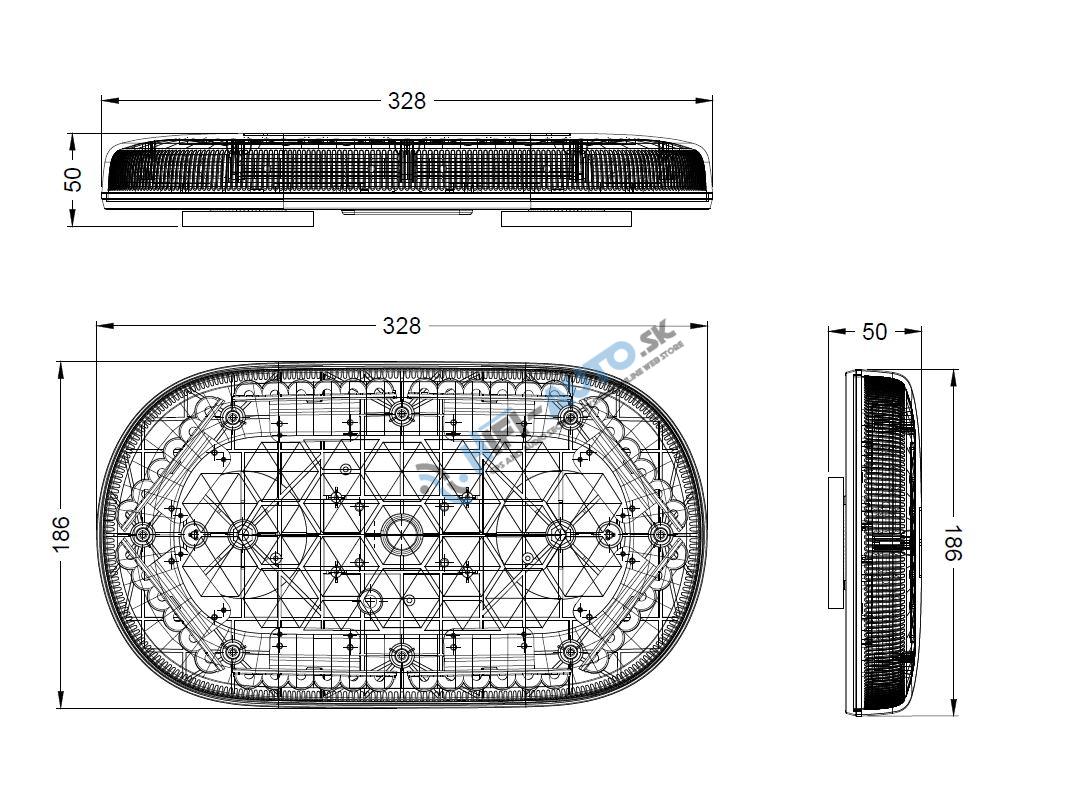 AKU LED rampa červená, 48xLED, magnet, 328mm, ECE R65 R10