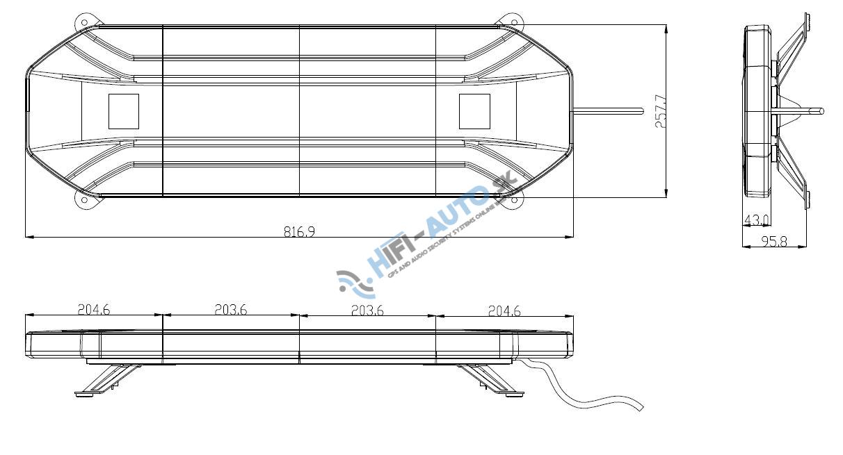 LED rampa 817mm, oranžová, 12-24V, 126x1W LED, ECE R65