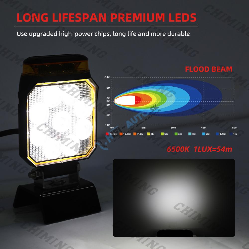 LED svetlo obdĺžnikové biele/oranžové, 14W, 101x127,6mm, ECE R65