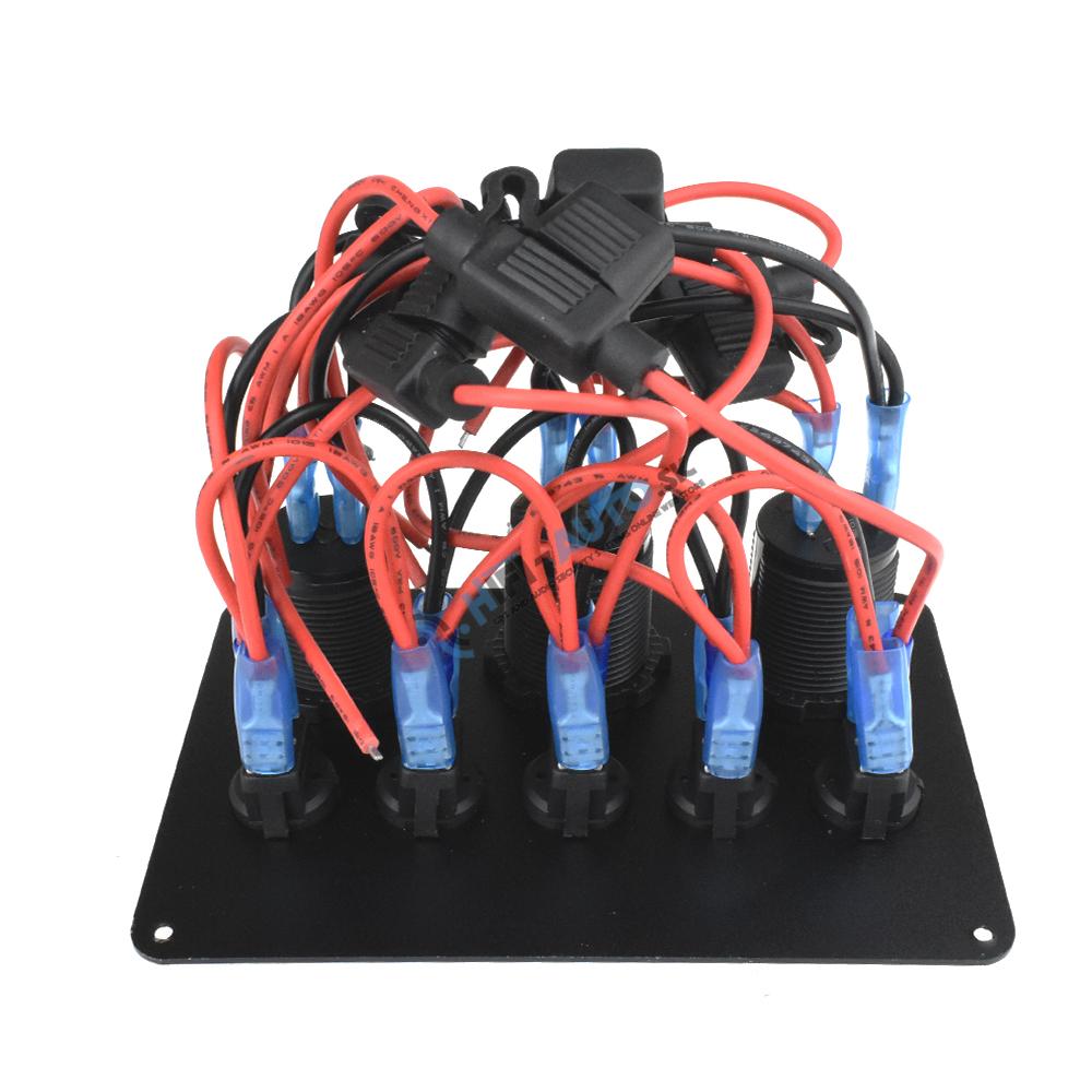Panel s 5x spínačmi, CL, voltmeter + 2x USB zásuvka, 12/24V