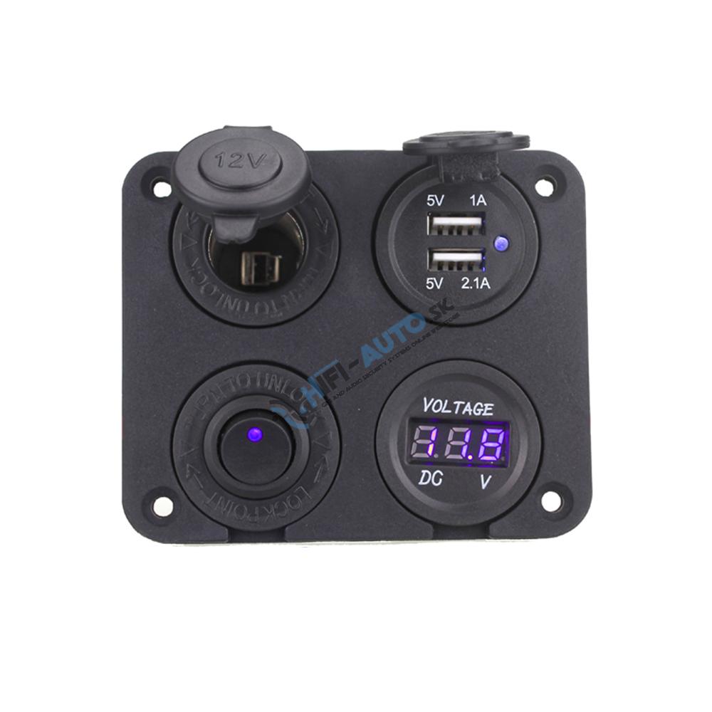 Panel s 1x spínačom, CL, voltmeter + 2x USB zásuvka, 12/24V