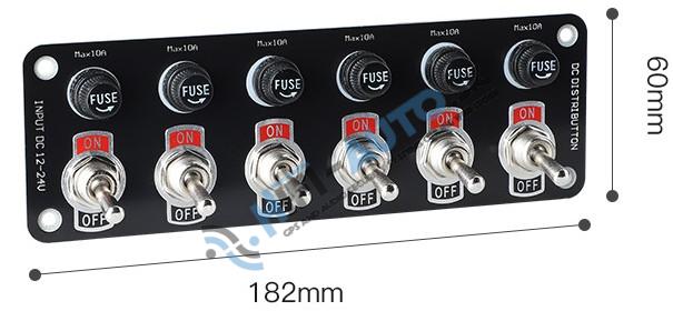 Panel s 6x spínačmi + 6x poistky, 12/24V