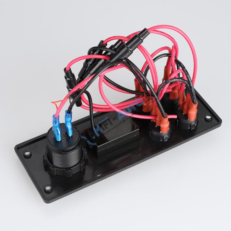 Panel s 4x spínačmi + USB-C/USB-A + Voltmeter, 12/24V