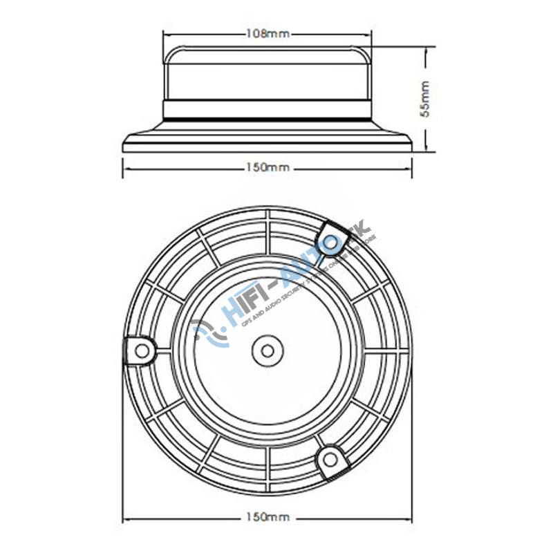 LED maják, 12-24V, 12x3W oranžový fix, ECE R65