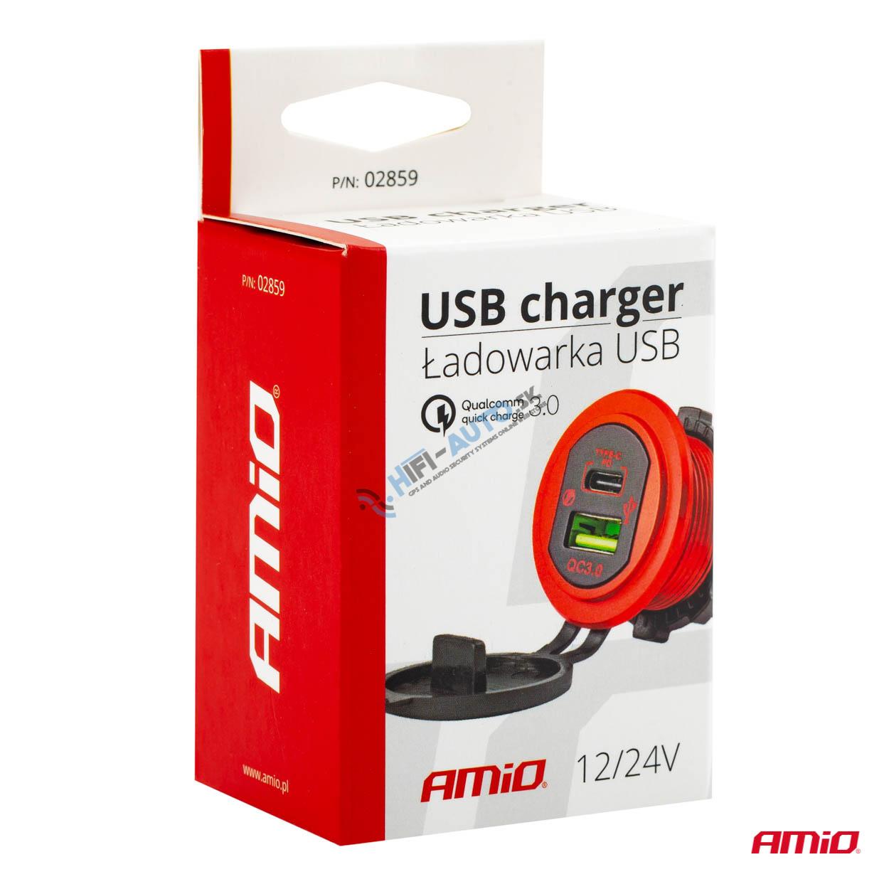 Vodotesná nabíjačka telefónu USB+USB-C 12/24V MOD-09