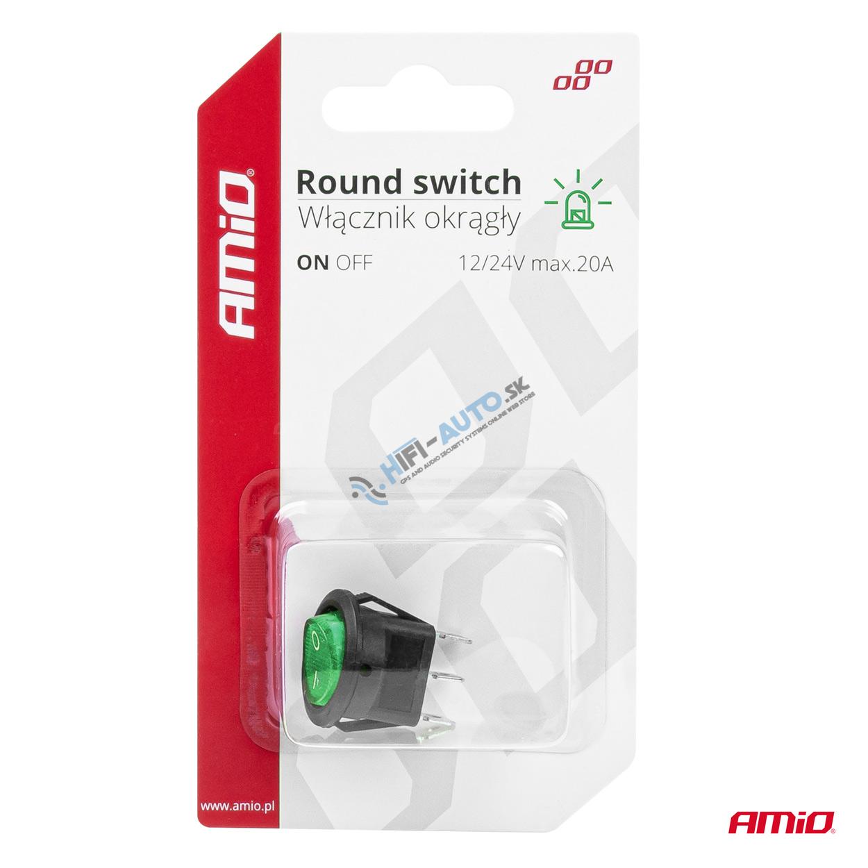 Prepínač kolískový okrúhly so zeleným podsvietením