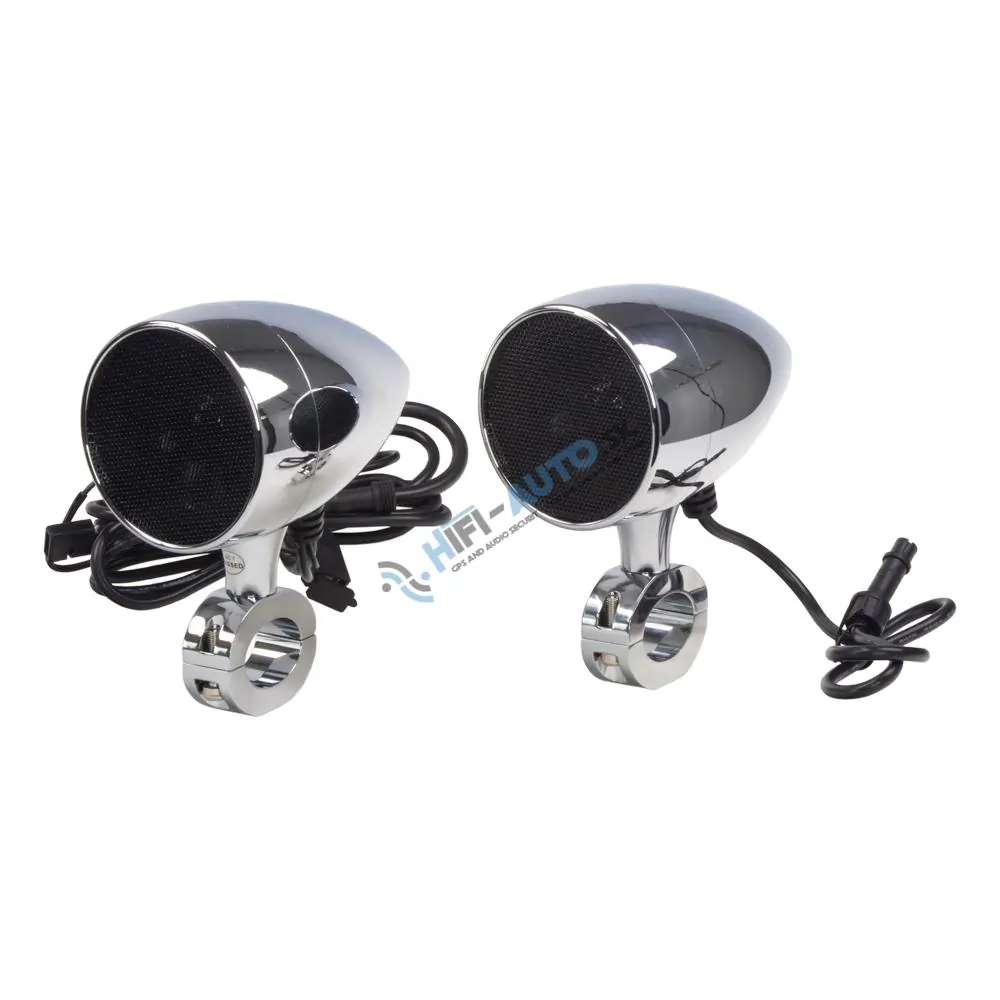 Zvukový systém na motocykel, skúter, ATV s USB, BT, 2 x diaľkové ovládanie, farba chróm