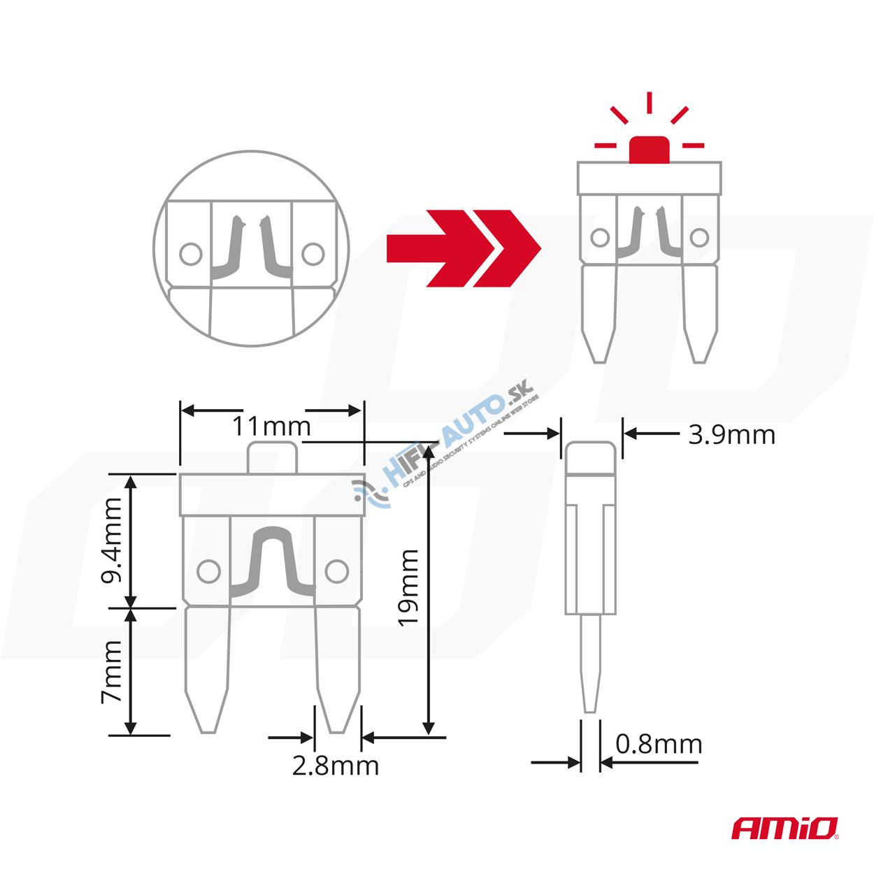 Autopoistky nožové mini s led diódou 10 ks 