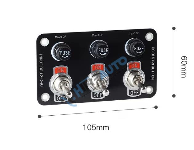 Panel s 3x spínačmi + 3x poistky, 12/24V