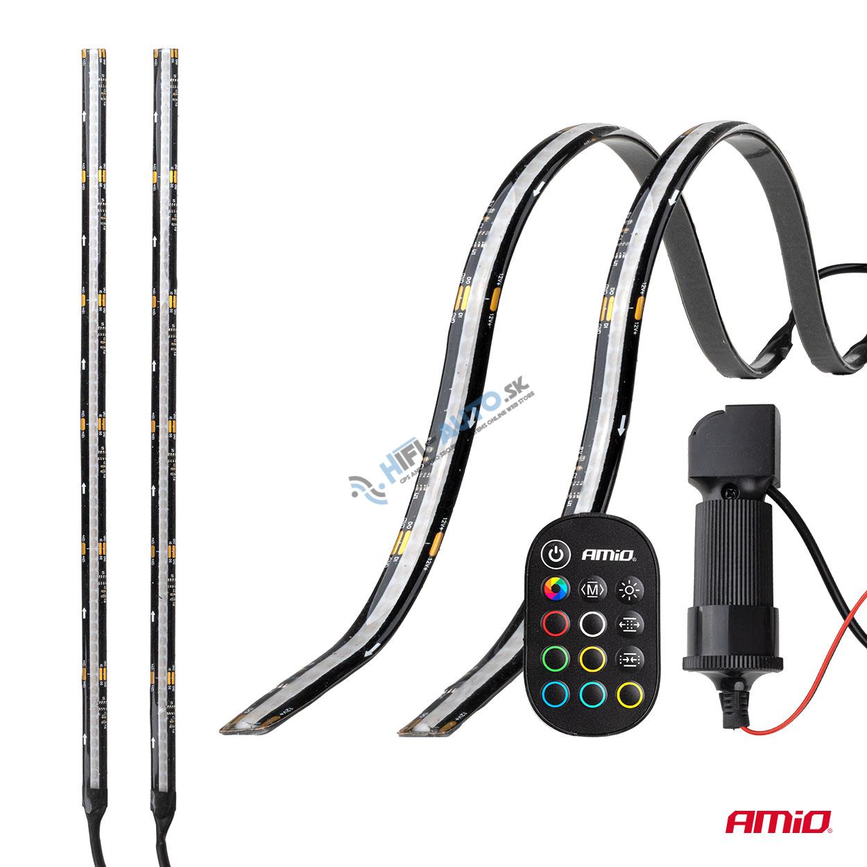 COB LED pásy do auta, viacfarebné RGB s diaľkovým ovládaním, 2x30cm, 12V